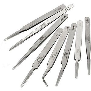 Vetus Rechte puntige/gebogen pincet, wimperverlengingen, roestvrij staal, ST (ST-16 (125 mm, recht))