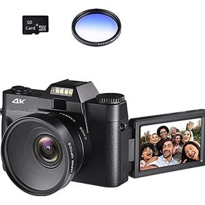 Videocamera Vlogcamera Recorder Macro Lens 4K Digitale Camera Flip Screen Selfie Camcorder 48MP Vlog Webcam Vintage Video Recorder 16X Groothoek(32G SD Card,With Lens Fliter-04)