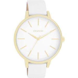 Oozoo Timepieces dameshorloge | polshorloge dames met leren armband | hoogwaardig horloge voor vrouwen | elegant analoog dameshorloge in rond, wit