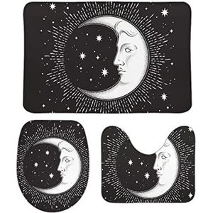 Bohemian Moon And Stars badkamertapijten, set 3 stuks, antislip badmatten, wasbare douchematten, vloermatsets 39,9 x 59,9 cm