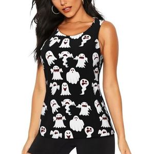 Unkhtt Grappige Witte Ghost Print Stijlvolle Atletische Tanktops Activewear Yoga Running Wandelen Zomer Fitness Training, Zwart, S
