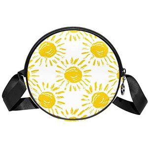 Messenger Bag Doodle Suns Geel Crossbody Tas voor Vrouwen Rond, Meerkleurig, 6.7x6.7x2.3 in, Sling Rugzakken