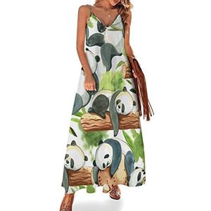 Lazy Panda Sling Maxi-jurk voor dames, V-hals, casual, mouwloos, verstelbare riem, sexy lange jurk