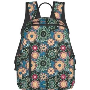 Bohemian Bloem Print Stijlvolle Laptop Rugzak Voor Vrouwen School Boekentas Lichtgewicht Casual Reizen Dagrugzak, Zwart, Eén maat