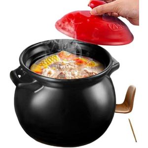 Keramische braadpan， Klei Braadpan Terracotta Soeppan Kleine Braadpan Schalen Met Deksels Klei Pot, Stevige Sauzen Soeppan Keramische Stenen Stoofschotels(2.5L)