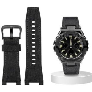 Canvas lederen horlogeband geschikt for Casio G-SHOCK GST-B100 S130 W300GL 400G W330 GST-W120L s120 W130L S100 Serie horloge accessorie (Color : Black canvas black, Size : 26mm)