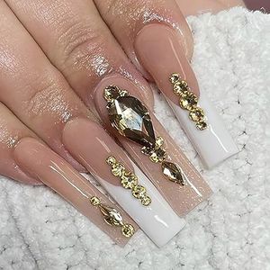 Coffin False Nails Press on Nails French Long Fake Nails Ballerina Acrylic Stick on Nails 24pcs for Women and Girls (Color : Pink, Size : L)