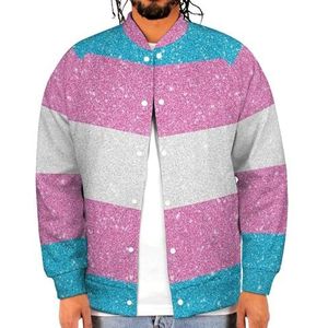 Glitter Transgender Pride Vlag Grappige Mannen Baseball Jacket Gedrukt Jas Zachte Sweatshirt Voor Lente Herfst