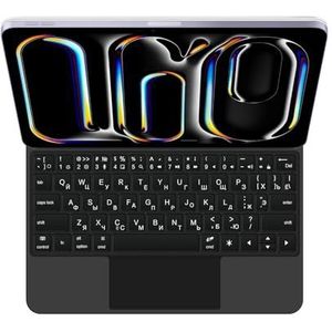 GUPENAA Toetsenbordhoes voor iPad Pro 11'' (M4) 2024, Magische Zwevende Cantileverstandaard, 7 Kleuren Achtergrondverlichting, Ingebouwd trackpad,zwart,Russian