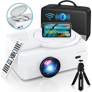 Full HD WiFi Bluetooth projector, ingebouwde dvd-speler, 8000 lm, 1080p ondersteund, draagbare mini-dvd-projector voor outdoor films, 250 inch home theater, compatibel met