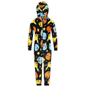 Pokemon Jongens Meisjes Fleece Zwart AOP Slaappakje Kids Pikachu Onesie, Zwart, 8-9 jaar
