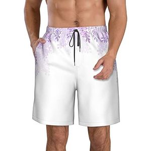 PHTZEZFC Framing Lila bloemen in bloesem print heren strandshorts zomer shorts met sneldrogende technologie, lichtgewicht en casual, Wit, XL