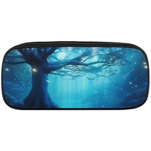 VFMKT Lederen Potlood Tas Waterdichte Leuke Pen Case Reizen Cosmetische Make-up Tas Organizer Pen Houder voor Mannen Vrouwen, Mystieke Fantasie Blauw Natuur, Stijl, Eén maat