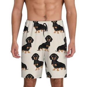 Heren teckel hond print lounge shorts pyjama broek nachtkleding shorts kerst shorts losse sportbroek, Zwart, M