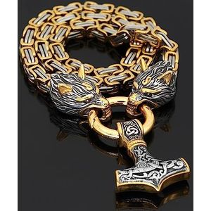 Thor's Hammer hanger vierkante ketting Mjolnir ketting voor mannen vrouwen Viking Nordic Vintage sieraden (Color : Mixed gold50cm)