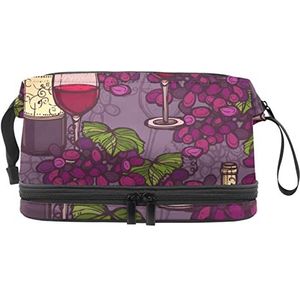 Make-up tas - grote capaciteit reizen cosmetische tas, wijnpatroon druif elegant paars, Meerkleurig, 27x15x14 cm/10.6x5.9x5.5 in