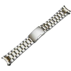 Roestvrijstalen horlogeband 18mm 20mm 22mm 24mm band polsband gebogen eindhorloge riem dubbele slot gesp vervangende pols riem (Color : Silver gold, Size : 24mm)