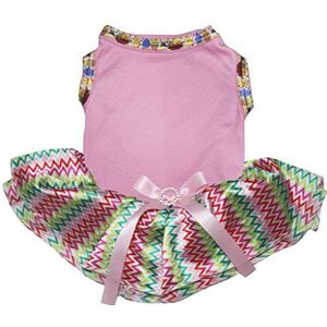 Petitebelle Pasen Thema Plain Katoen Shirt Tutu Puppy Hondenjurk (Roze/Regenboog Chevron, XX-Large)