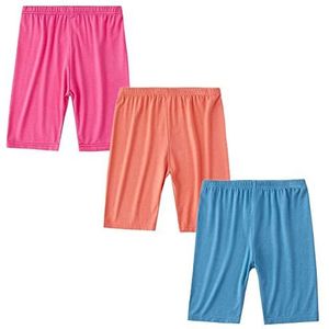 FedMois Set van 3 Meisjes Leggings Korte Fietsbroek Zomer, blauw, oranje en rood, 9-10 jaar