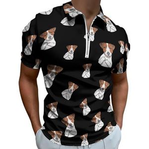 Jack Russell Terrier Middelvinger Comic Hond Half Zip-up Polo Shirts Voor Mannen Slim Fit Korte Mouw T-shirt Sneldrogende Golf Tops Tees 5XL