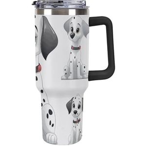 STVNKML 40 oz beker met handvat schattige Dalmatische roestvrijstalen koffiemok herbruikbare reismok lekvrije geïsoleerde autobeker grote capaciteit beker voor reizen, buiten, thuisgebruik (zwart)