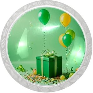 lcndlsoe Elegante en kleurrijke ronde transparante kast knop set van 4, voor kast ijdelheden kasten, groen geschenkpatroon