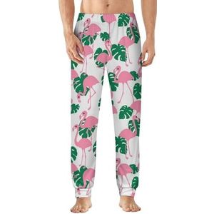Roze flamingo's patroon heren pyjama broek zachte lounge bodems lichtgewicht slaapbroek