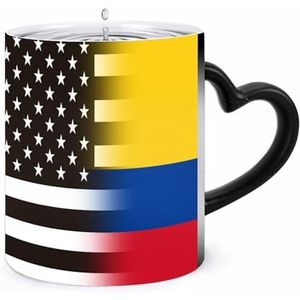 Zwart en wit USA Colombia vlag koffiemok 11oz kleur veranderende mokken hartvormige handvat warmtegevoelige verkleuring kopjes