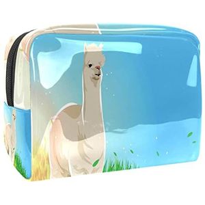 Lama Alpaca op het grasland Print Reizen Cosmetische Tas voor dames en meisjes, kleine waterdichte make-uptas met ritssluiting Toilettas Organizer, Meerkleurig, 18.5x7.5x13cm/7.3x3x5.1in, Modieus