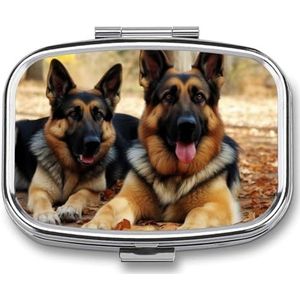 Duitse herdershond, pillenorganizer, dagelijkse pillendoos voor supplementen, pillendoosje met 2 compartimenten, handig voor het dragen en bewaren van medicijndoos