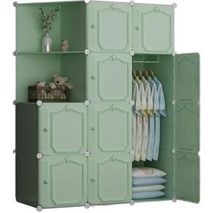 Kledingkast Garderobe Kast Combinatie Kledingkast Locker Opknoping Organizer Opslag Plastic Planken Kleding Slaapkamer Thuis Slaapkamer Kledingkast (Color : Grün, Size : 111 * 47 * 147cm)