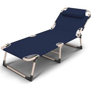 GEIRONV Multifunctionele verstelbaar vouwbed, kantoor siesta draagbare vouwtuin zonnestaan ​​met hoofdsteun strandstoelen Fauteuils (Color : Navy blue, Size : No pad)