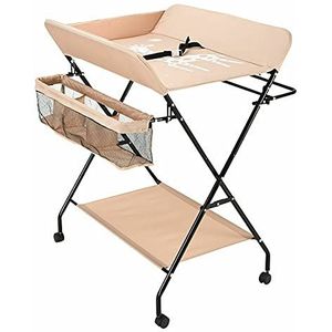 Inklapbare commode in hoogte verstelbaar, klaptafel met/zonder wielen, mobiele commode met aankleedkussen, veiligheidsgordel en opbergvakken, geschikt voor baby's en peuters (f)