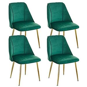 GEIRONV Fluwelen Dining Chair Set van 4, 51 × 49 × 78 cm Fluwelen zitting en rugleuningen Metalen benen Kantoorstoel Keuken Slaapkamer Lounge Chair Eetstoelen (Color : Green, Size : Golden Legs)