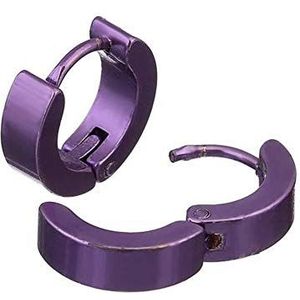 BlackAmazement Set van 2 paar 316L Uni roestvrij stalen creolen Hinged Huggie 4 mm brede oorring piercing metallic paars rood roze groen heren dames, Roestvrij staal