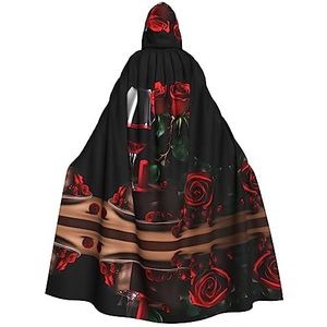 Bxzpzplj Rode roos en wijn romantische liefhebbers decor capuchon mantel voor mannen en vrouwen, carnaval tovenaar kostuum, perfect voor cosplay, 185 cm