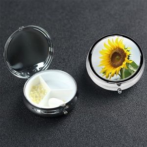 Pillendoosje Ronde Pillendoosje Pillenorganizer met 3 compartimenten Bloom Zonnebloem Pil Gevallen voor Reizen Waterdichte Geneeskunde Organizer Doos Reizen Pillendoos Pillencontainers Vitamine