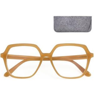 Blauwlichtfilter voor dames, zeshoekig, oversized met grote krasbestendige glazen, etui, licht kunststof brilmontuur, blauwlichtfilter, bril voor dames, beige, 1.5