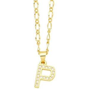 Dames gouden 26 letters ketting CZ kristal naam brief ketting verjaardag sieraden (Style : P)