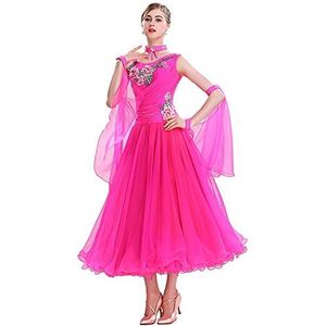 MLYYX Mouwloos balzaal danskostuum tule wals moderne dansjurk nationale standaard wedstrijdjurk slim fit, rozerood, L
