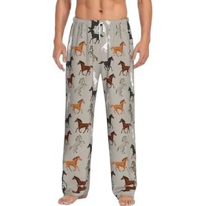 Dexnel Leuke Paarden Zachte Pyjama Broek Voor Mannen,Klassieke Slaapbroek Comfortabel, Polyester Pyjama Broek Met Zakken, Wit, S