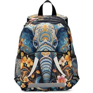 KAAVIYO Kleurrijke Olifant Bloem Art Peuter Peuter Peuter Rugzak Boekentas Mini Schoudertas Schooltas Voor Pre-K 3-7 Jaar Reizen Jongens Meisjes, Patroon, 10.9×5.9×12.9in