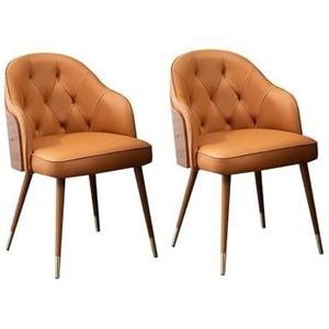 Keukeneetkamerstoelen set van 2, lichte luxe stoel, moderne microvezelleer hoge rugleuning gewatteerde zachte zitting metalen poten