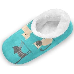 KAAVIYO Cartoon Cat Kitty Outdoor Slippers Katoen Huisschoenen Gesloten Rug Winter Antislip Fuzzy Voeten Slippers voor Indoor Jongens Vrouwen, Patroon, Large