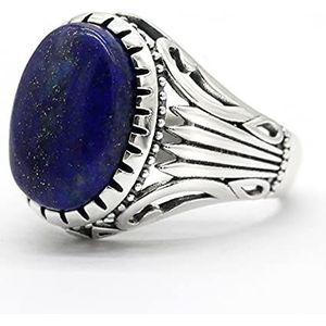 Vintage Lapis Lazuli stenen ring geschikt voor mannen 925 sterling zilver koningsblauwe steen herenring handgemaakte edelsteen sieraden cadeau