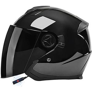Motor Jet Helm Bluetooth Open Scooter Helm Motocross Helmen Met Anti-Condens Dubbel Vizier ECE Goedgekeurde Motorhelmen Met Ingebouwde Microfoon Voor Volwassen Mannen Vrouwen J,54-59CM