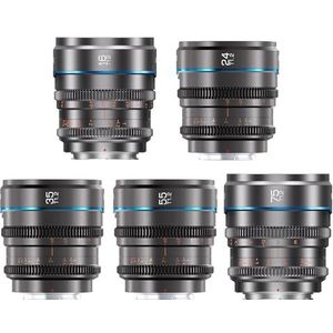 SIRUI Night Walker Handmatige Focus Cine-Lens Set (S35 Frame), 16mm & 24mm & 35mm & 55mm & 75mm T1.2 Groot Diafragma S35 Frame Prime-lens E-mount, voor Sony FX30, ZV-E10, A6500, A6600, Grijs