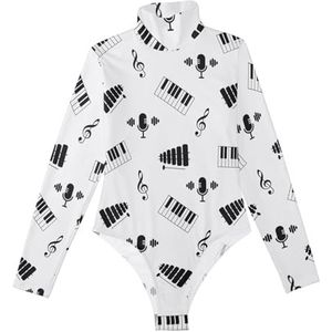 LI ZHI XIN Rompertjes met lange mouwen voor dames, jumpsuit met hoge hals, jumpsuit, coltrui, turnpakje, top voor meisjes, dans, workout, fitness, bodysuit piano, octopaat, notitiepatroon, Meerkleurig