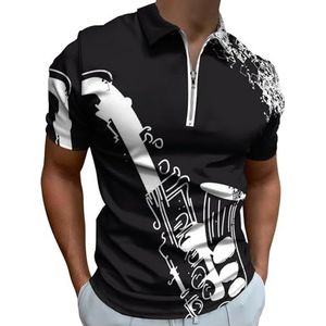 Zwart Wit Saxofoon Half Zip-up Polo Shirts Voor Mannen Slim Fit Korte Mouw T-shirt Sneldrogende Golf Tops Tees 2XS