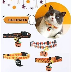 JIAWEIIY Halloween Pet Collar Kat Accessoire met Bells Pompoen Kraag met Veiligheidsgesp (S,E)